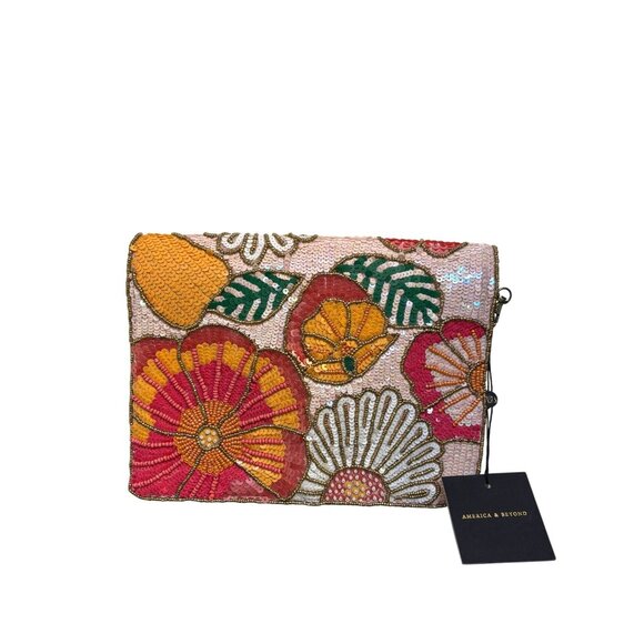America & Beyond NWT Beaded Floral Clutch Multicolor - Picture 1 of 11